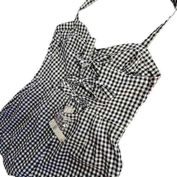 Anthropologie Maeve Halter Gingham Romper Size 12 Black White Sweetheart NWT - Picture 5 of 11